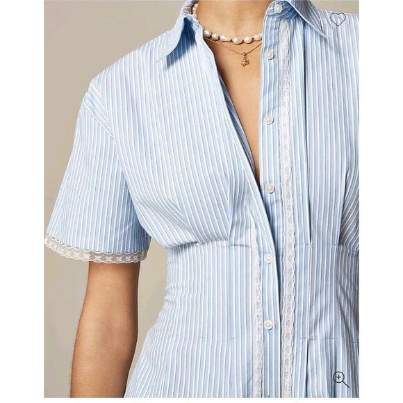 J.Crew Wren Lace-Trim Shirtdress in Stripe Blue White CK807 $188  Size 10NWT - Picture 2 of 13